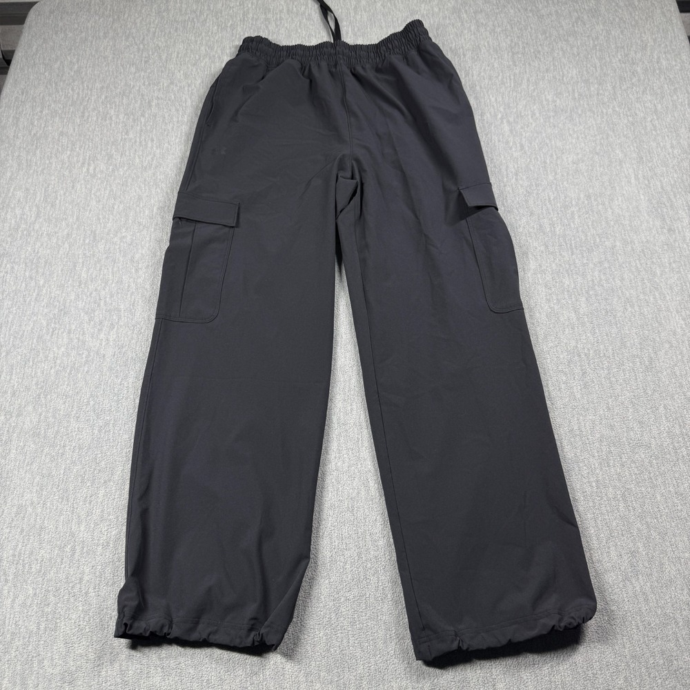 Under Armour Cargo Pants Mens Medium Black Athletic Drawstring Cinch Hem Loose